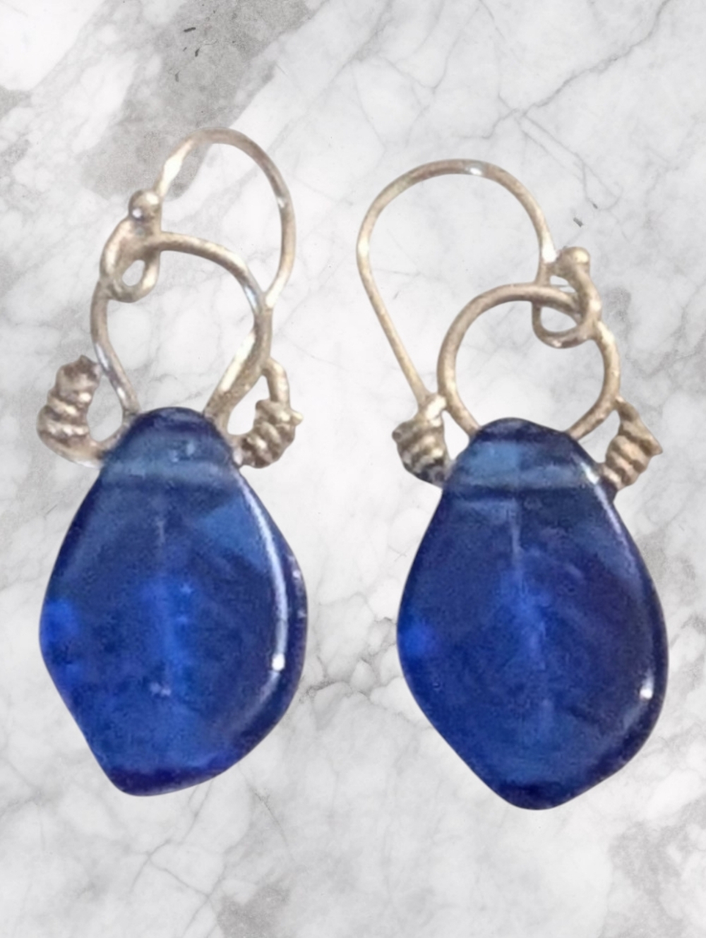 NWT Sterling Silver Links with Royal Blue Czech Glass Beads. Handmade.